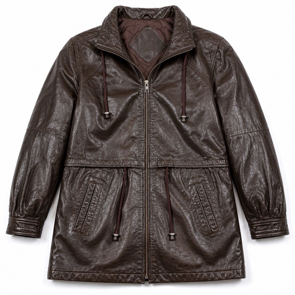 Genuine Leather Jacket Womens Medium Brown Quilted Lined Zip Parka Coat Long